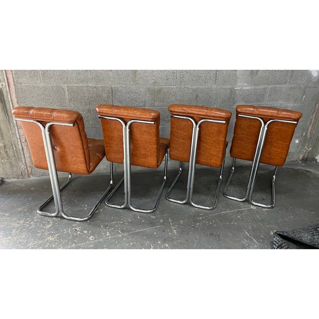 Mid-Century Modern Set of Four Mid-Century Modern Chrome Dining Chairs in the Milo Baughman Style. Circa 1970s. For Sale - Image 3 of 18