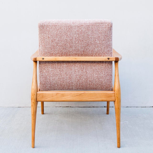 Vintage Mid Century Walnut Scoop Lounge Chair With Brass Accents For Sale - Image 10 of 12