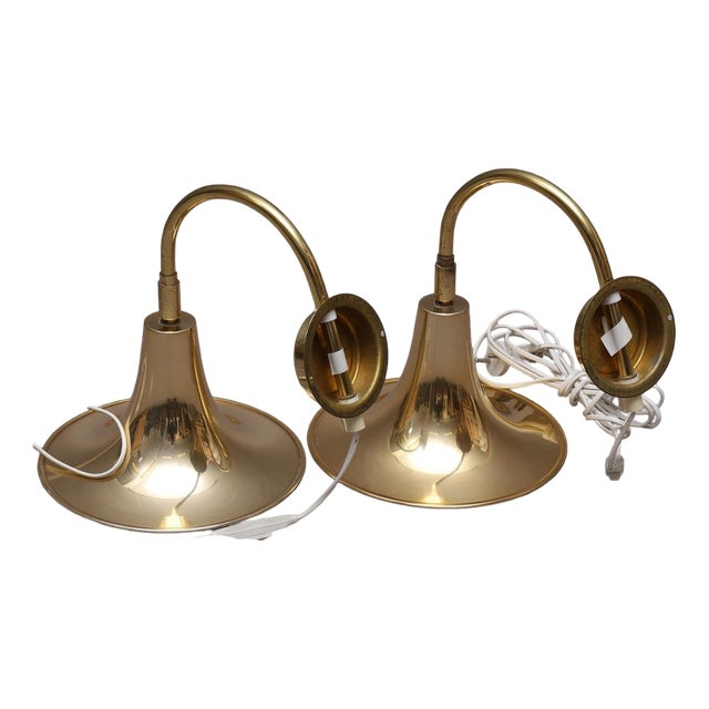 Vintage Trump Shape Lights in Brass by Börje Claes for Norlett Elit, 1960s, Set of 2 For Sale