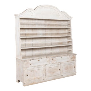 19th Century Swedish White Pine Display Cabinet With Large Plate Rack For Sale