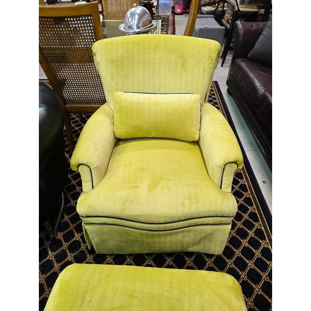 Chartreuse Custom Designer Upholstered Armchair & Ottoman Set of 3 For Sale In Chicago - Image 6 of 8