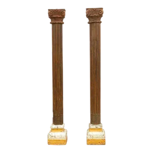 Pair of 1800's Stone Teak Carved Columns