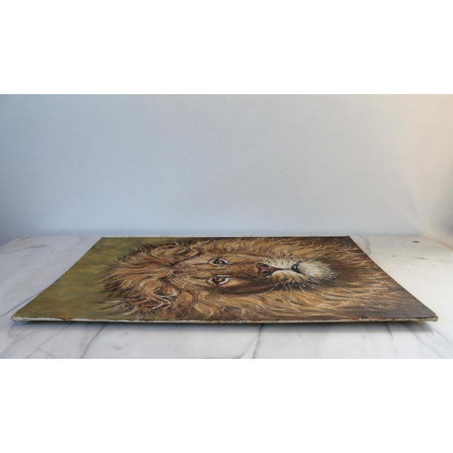 1980s Vintage Lion Head Painting on Board For Sale - Image 5 of 9