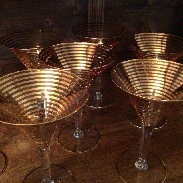 8 Gold Striped Hand Crafted Martini Glasses-Set of 8 For Sale - Image 12 of 12