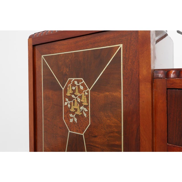 Art Deco Marquetry Cabinet with Wrought Iron Mirror Crest, Belgium, 1920s For Sale - Image 14 of 17