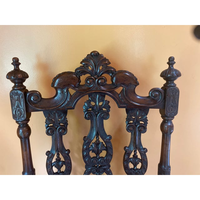 Antique Gothic Jacobean Style Carved Ornate Walnut Throne Accent Chair For Sale - Image 4 of 11