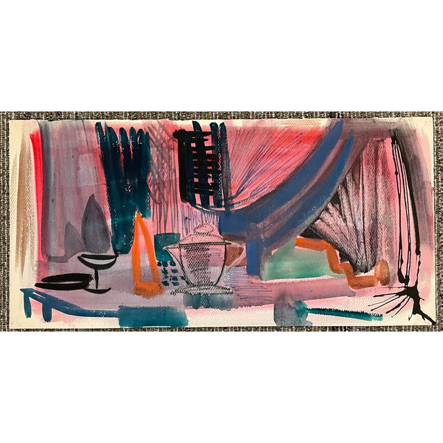 Mid-Century Modern 1953 Robert Colborne Interior Still Life Watercolor For Sale - Image 3 of 4