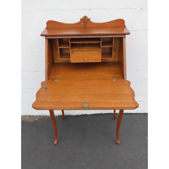 Early 1900s Solid Oak Small Secretary Desk 6669 For Sale - Image 9 of 18