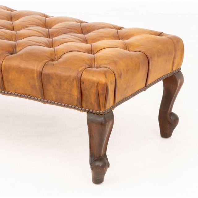 Wood Victorian Style Leather Upholstered Mahogany Bench For Sale - Image 7 of 8