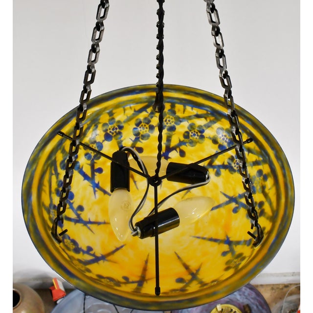 French Art Deco Pendant Light by Le Verre Francais Schneider - 1925 Cameo Chandelier France For Sale - Image 12 of 15