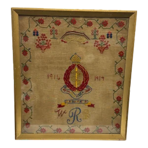 Antique English Royal Medical Corps Ww1 Framed Embroidery Piece