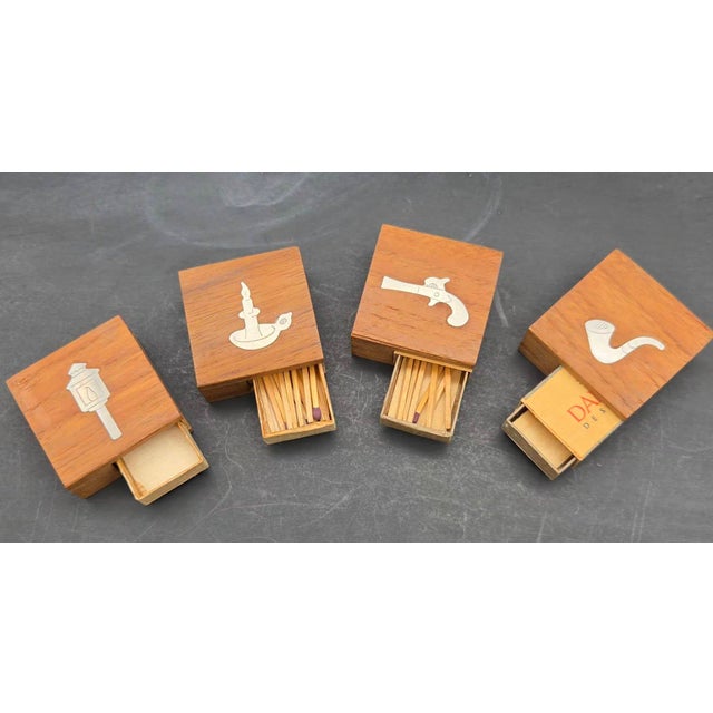 1960s Dansk Teak Wood & Pewter Match Boxes, Set of 4 For Sale - Image 9 of 12