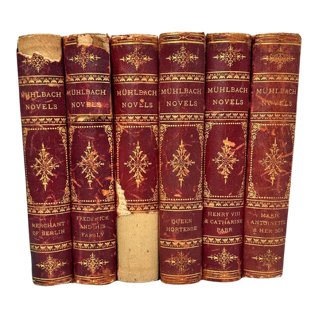 Late 19th Century Muhlbach Novels Leather Bound Books- Set of 6 For Sale