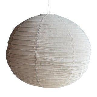 Very Large Round Pinkish Rattan and Natural Linen Pendant Light For Sale