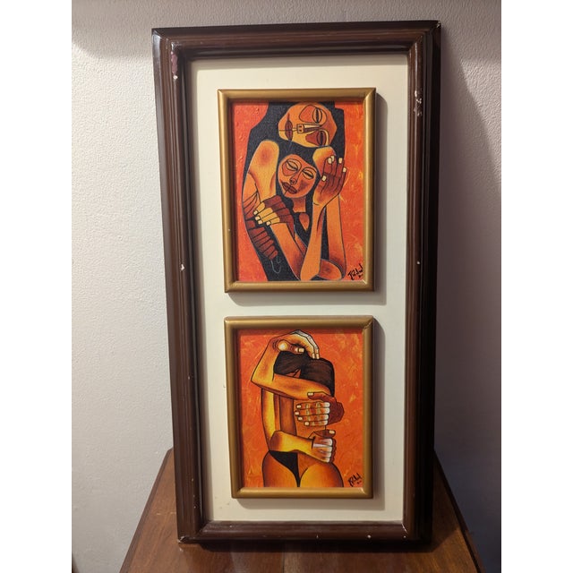 VTG Ecuador Signed J.Rafael Painting Couple Embracing Hand Crafted Guayasamin S For Sale - Image 4 of 9