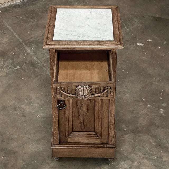 Early 20th Century Rustic Antique Neoclassical Marble Top Nightstand ~ Pedestal For Sale - Image 5 of 18