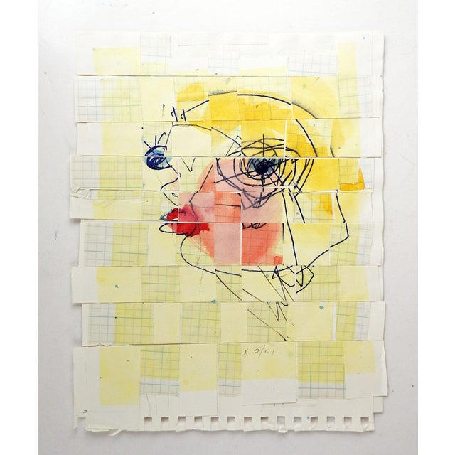 Mixed media abstract portrait painting cut and reassembled by artist George Turner ( 1943-2014) Illinois. Signed dated...