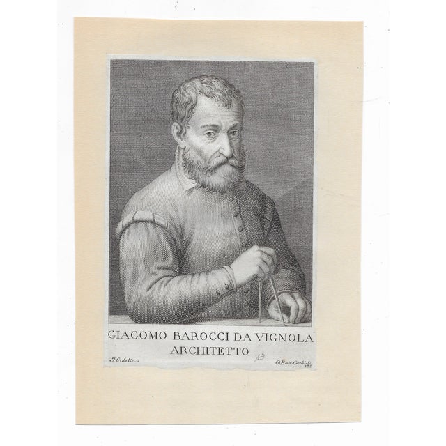 Portrait engraving of Italian architect Giacomo Barocci Da Vignola (1507-1573) by Giovanni Battista Cecchi (circa...
