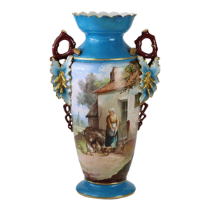 Large Antique Old Paris Porcelain Scenic Vase With Cord Access Lamp Base C1890
