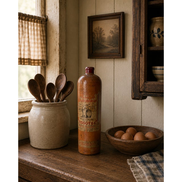 This antique late 1800s stoneware distilled liqueur gin bottle from Rotterdam, The Netherlands, is a remarkable piece of...
