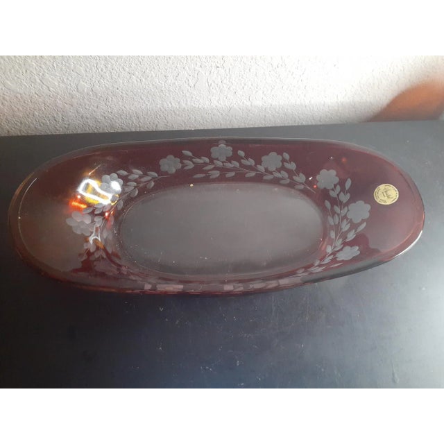 French Vintage Cristal D Arques France Oval Etched Bowl For Sale - Image 3 of 5