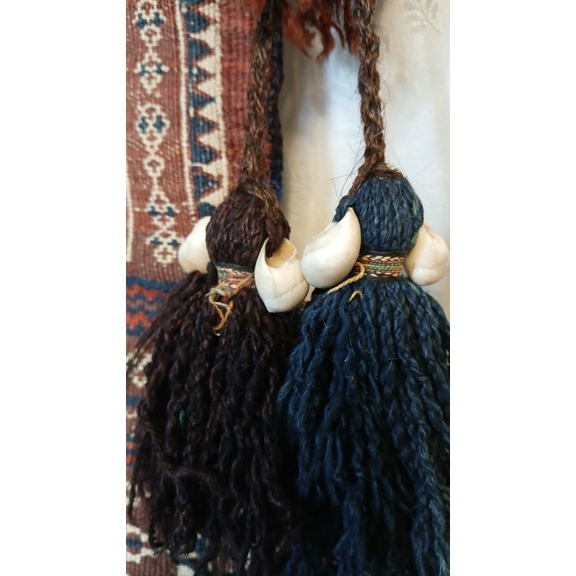 Sienna Antique Baluch Tribal Salt Bag With Cowrie Shell Tassels in Brown & Indigo For Sale - Image 8 of 18