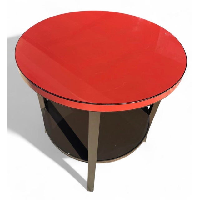 Stunning, authentic mid-century inspired round accent side table designed by the acclaimed Bill Sofield for luxury...