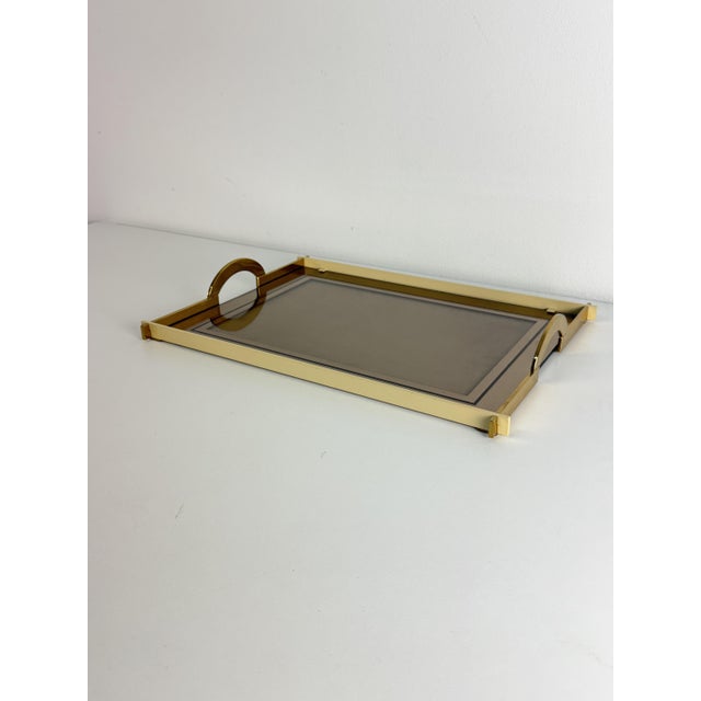 Italian Brass Tray with Smoked Glass Top, 1970s For Sale - Image 14 of 16