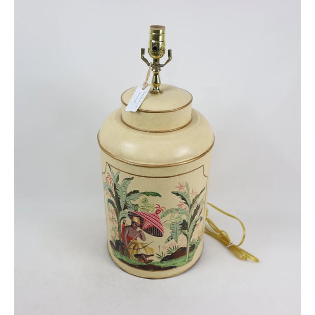 1970s Mid-Century Modern Tole English Exporft Tea Caddy Lamp。Mid-Century Modern Tole English Export Tea Caddy Lamp....