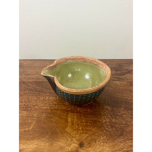 Vintage Studio Pottery Pouring Bowl in Cobalt Blue and Turquoise Glaze For Sale - Image 9 of 10
