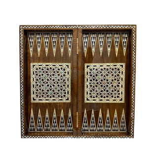 Handmade Mother of Pearl Backgammon & Chess Board 21” Wooden Game Set For Sale
