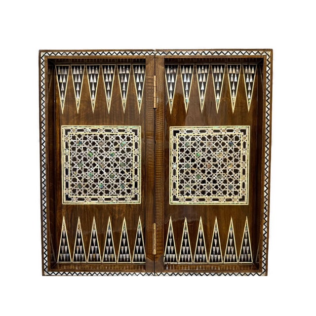 Handmade Mother of Pearl Backgammon & Chess Board 21” Wooden Game Set For Sale
