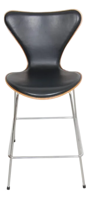 3187 Bar Stool in Cherry Wood and Black Leather by Arne Jacobsen