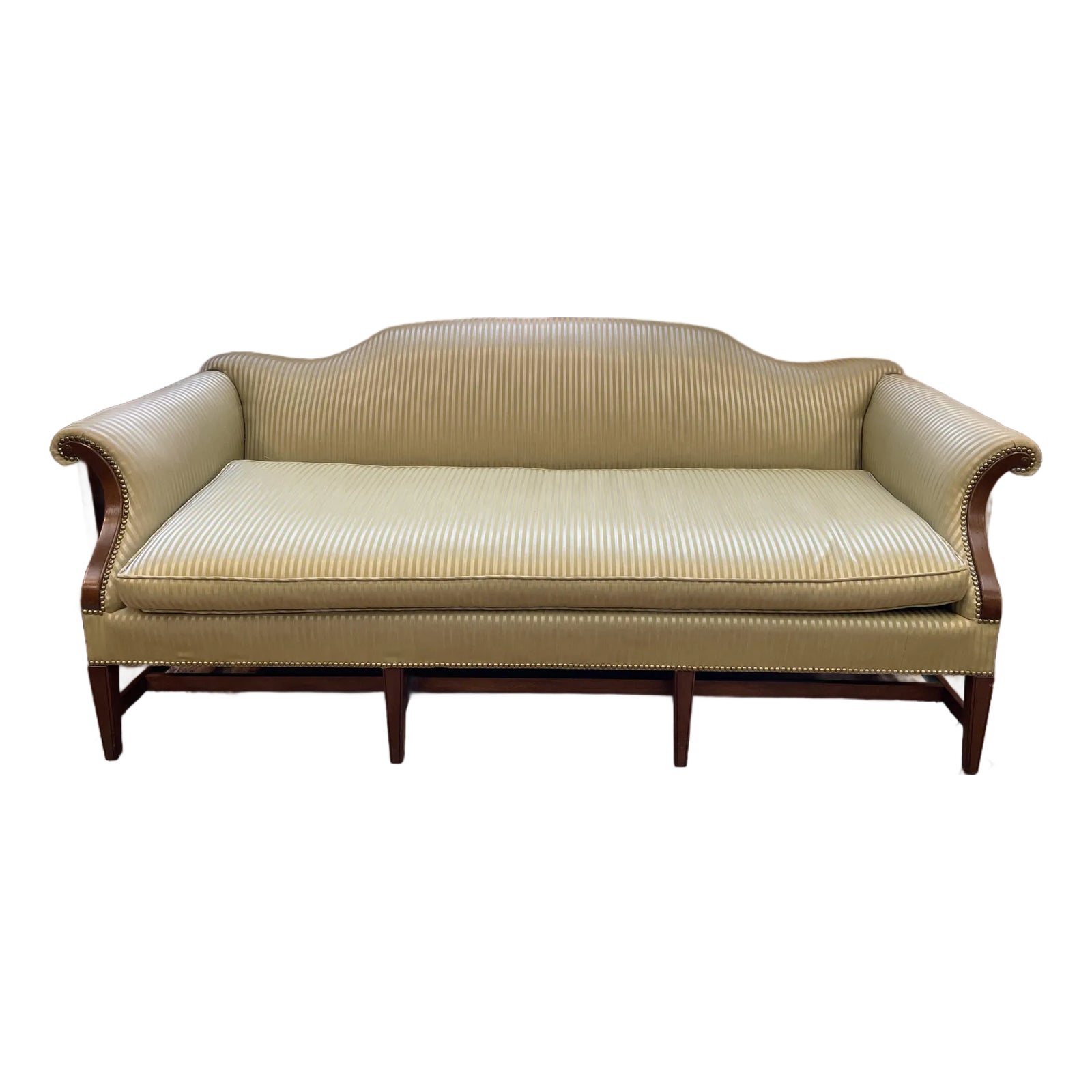 Antique 19th Century Chippendale Camelback Sofa in Striped Light