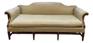 Antique 19th Century Chippendale Camelback Sofa in Striped Light Green Upholstery