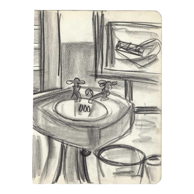 1950s Virginia Spencer Sink Interior Drawing For Sale