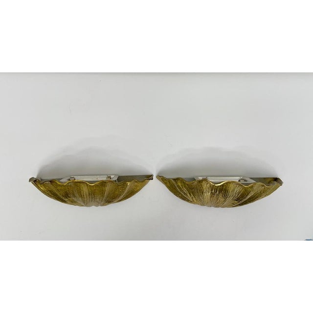 Art Deco Scallop Shell Wall Lamps in Gilded Cast Bronze, 1970s, Set of 2 For Sale - Image 11 of 12