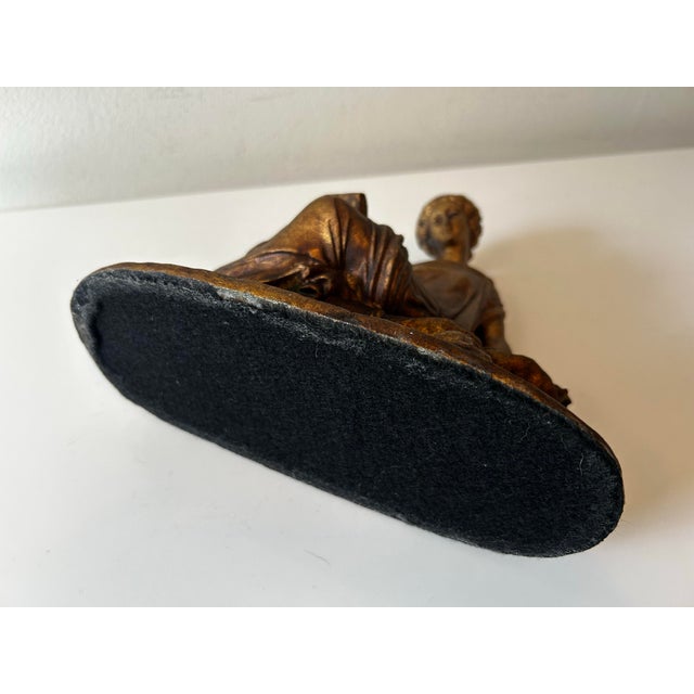 Metal Antique Victorian Neoclassic Gilted Spelter Figure of Reading Woman For Sale - Image 7 of 11