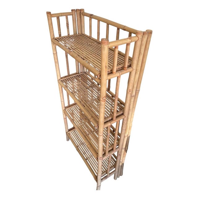 Vintage Mid-Century 4-Tier Bamboo Folding Etagere Bookshelf For Sale - Image 4 of 12