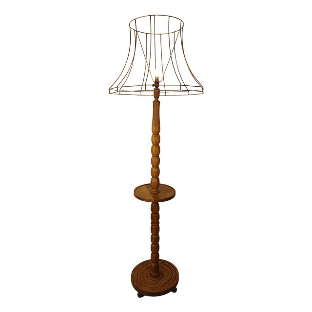 Brutalist Oak Floor Lamp by Dudouyt, 1940s For Sale