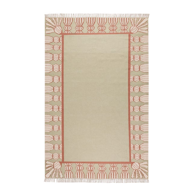 Part & Parcel Goods Wool Tassel Rug, 2’6” x 8', Celadon, Topaz and Eggshell For Sale