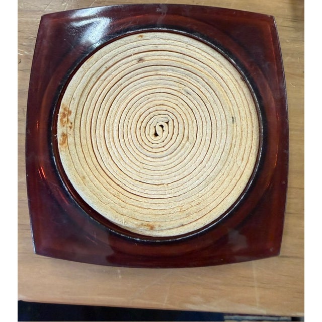 Mid 20th Century Mid Century Acrylic and Raffia Coaster in Metal Holder For Sale - Image 5 of 6
