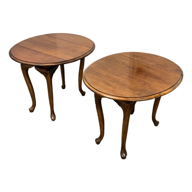 Queen Anne Style Drop-Leaf Side Tables, Pair For Sale