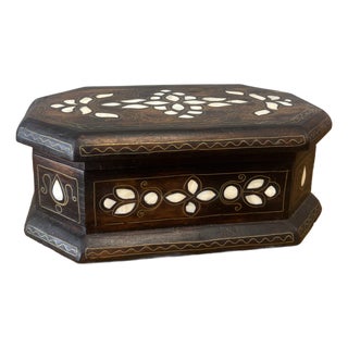 Vintage Wood and Mother of Pearl Trinket Box For Sale