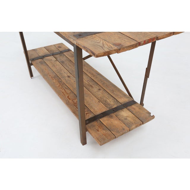 Black Industrial Side Table with Metal Frame, Wooden Top and Removable Platform, Belgium, 1920s For Sale - Image 8 of 15