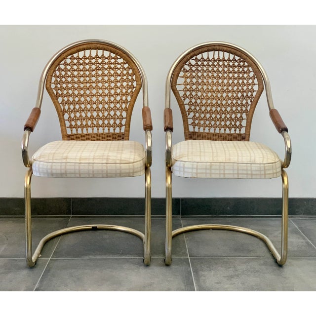1970s Cantilever Chrome & Caned Arm Chairs - APair For Sale In Phoenix - Image 6 of 7
