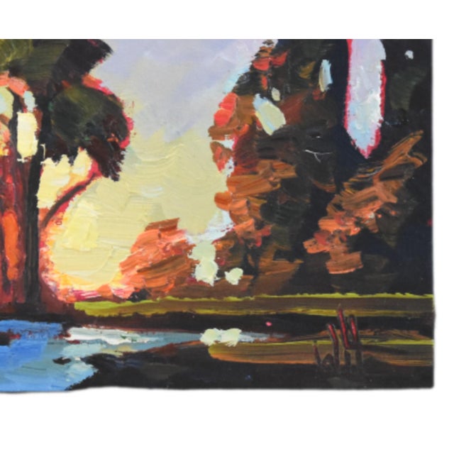 Original dreamy landscape with stream and moon impressionist oil painting on artist board by the talented listed artist...