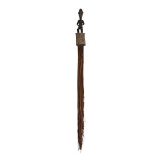 Vintage African Baule Materity Broom With Female Figure 29" H For Sale