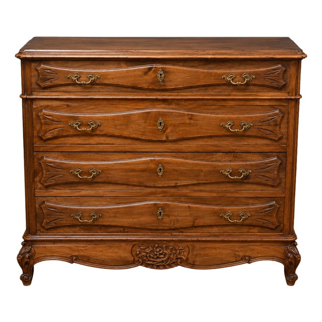 Provençal Walnut Chest of Drawers with Red Marble Top, Late 19th Century For Sale
