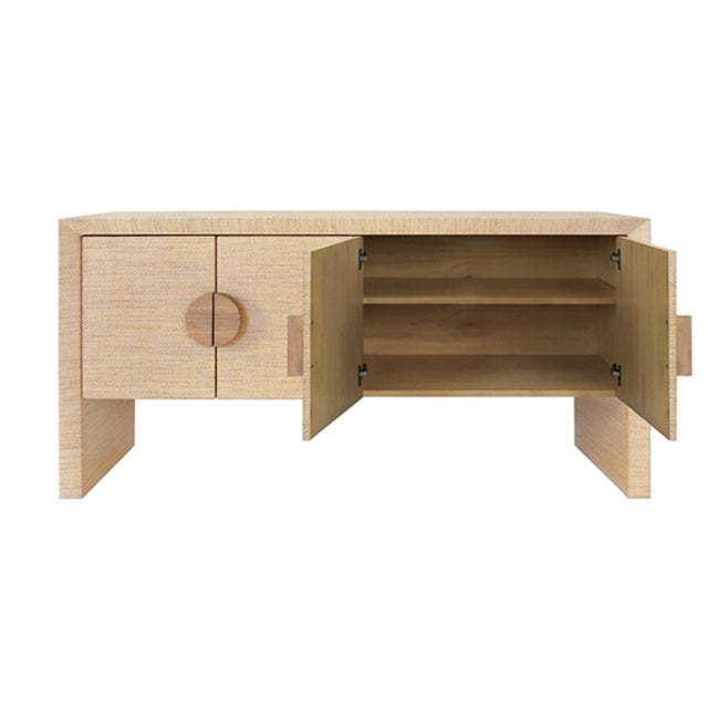 Worlds Away Matthew Izzo Home Colt Natural Grasscloth Four Door Buffet With Cerused Oak Handles For Sale - Image 4 of 6